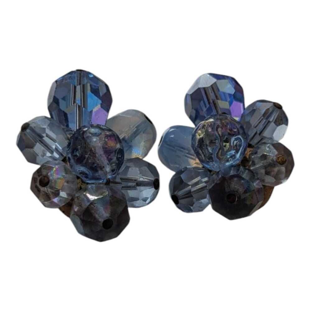 Hattie Carnegie Clister Clip On Earrings Iridescent Blue Aurora Borealis Crystal